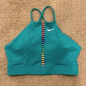 Nike Women's Indy Rainbow Ladder LS Padded High-Neck Sports Bra